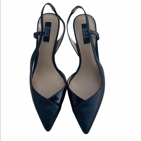 Saks Fifth Ave Black Pointed Slingback Heels - Picture 1 of 3